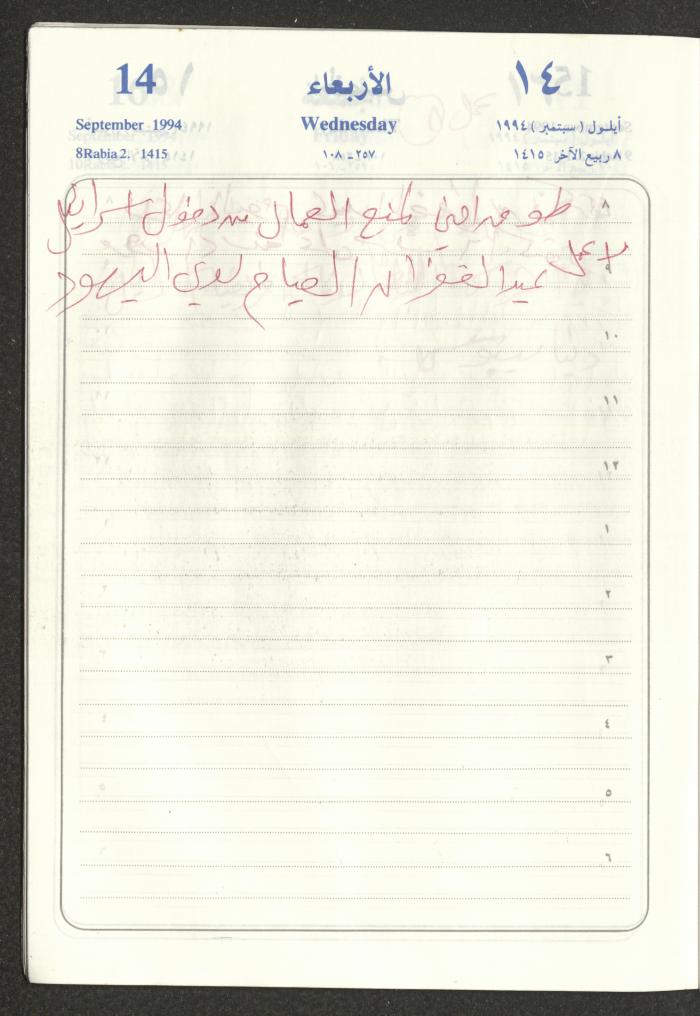 يوميات محمود خريشة، ذنابة- طولكرم، 1994
