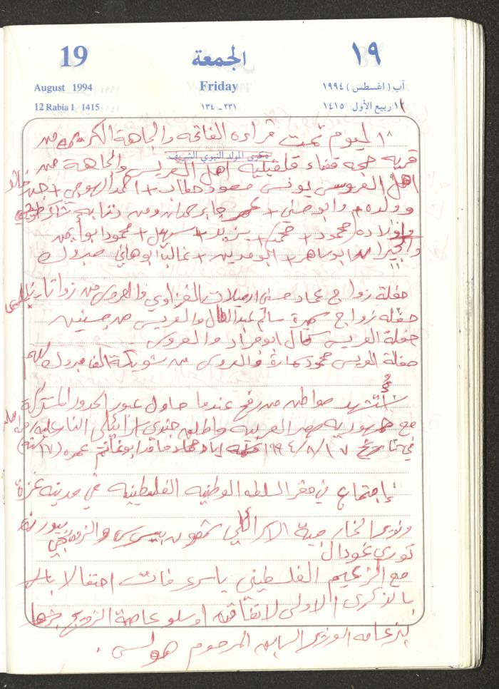 يوميات محمود خريشة، ذنابة- طولكرم، 1994
