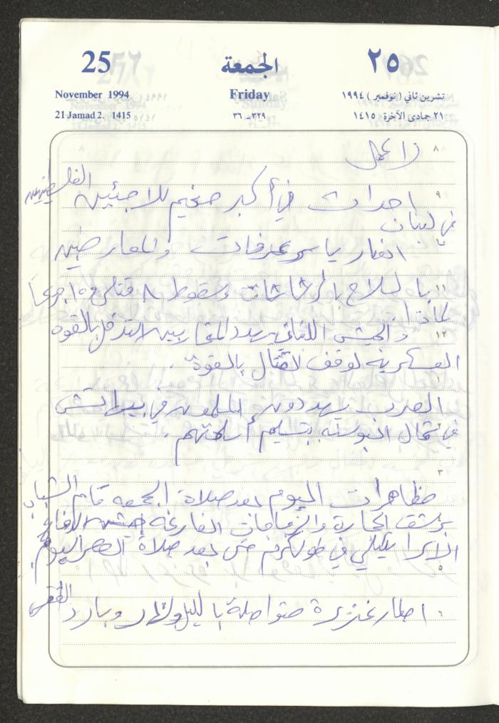 يوميات محمود خريشة، ذنابة- طولكرم، 1994