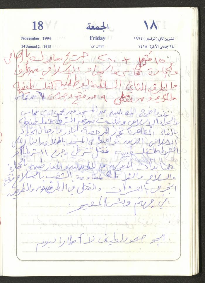 يوميات محمود خريشة، ذنابة- طولكرم، 1994