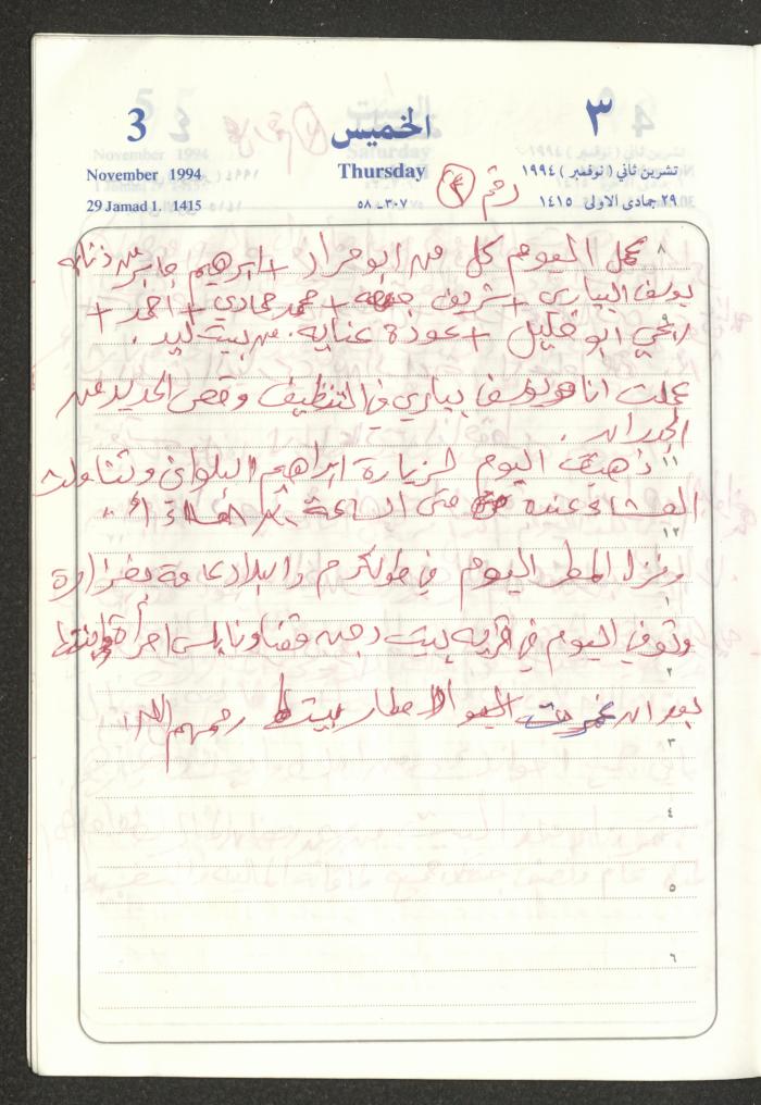 يوميات محمود خريشة، ذنابة- طولكرم، 1994