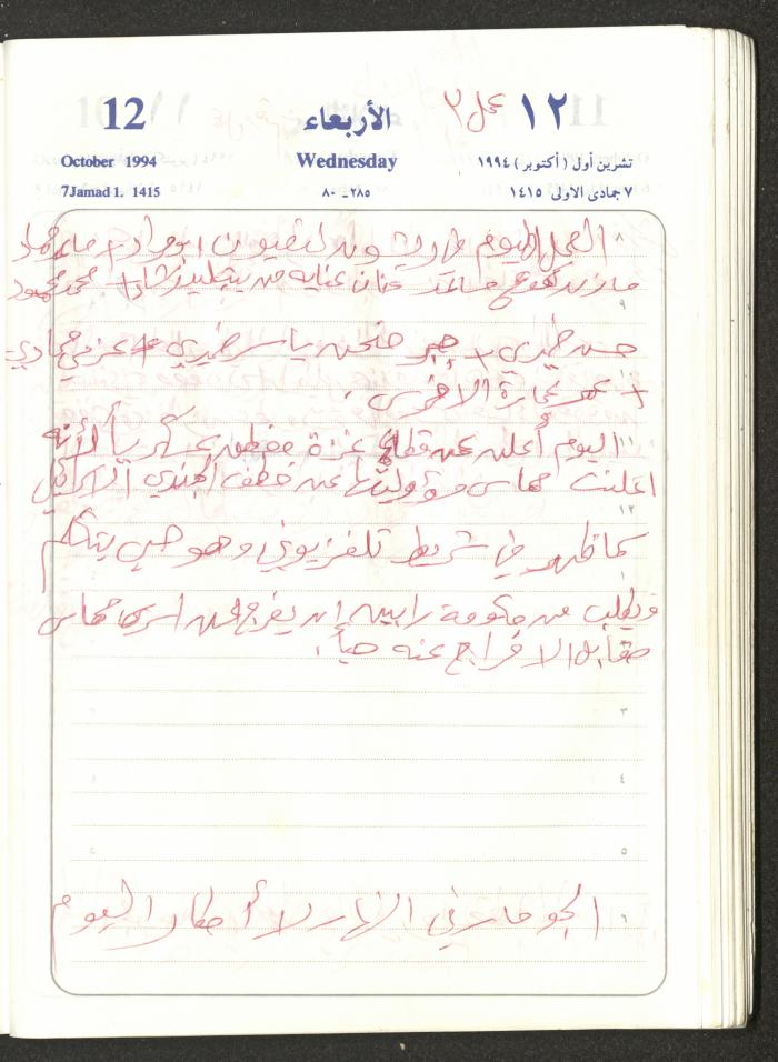 يوميات محمود خريشة، ذنابة- طولكرم، 1994