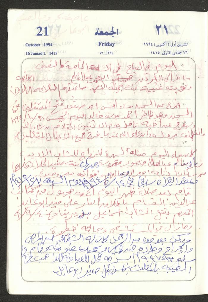 يوميات محمود خريشة، ذنابة- طولكرم، 1994