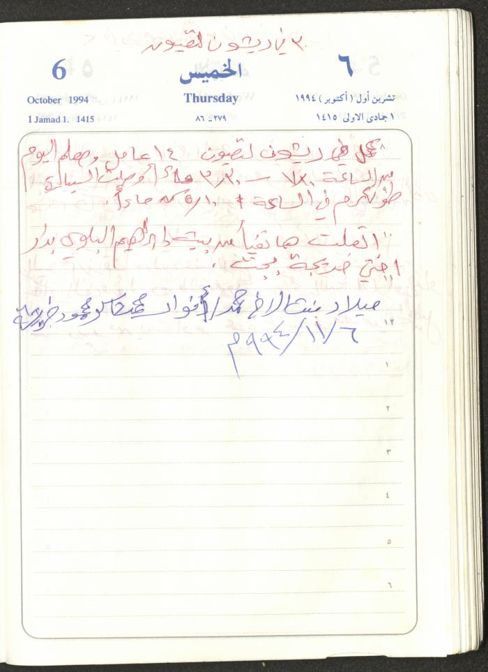 يوميات محمود خريشة، ذنابة- طولكرم، 1994
