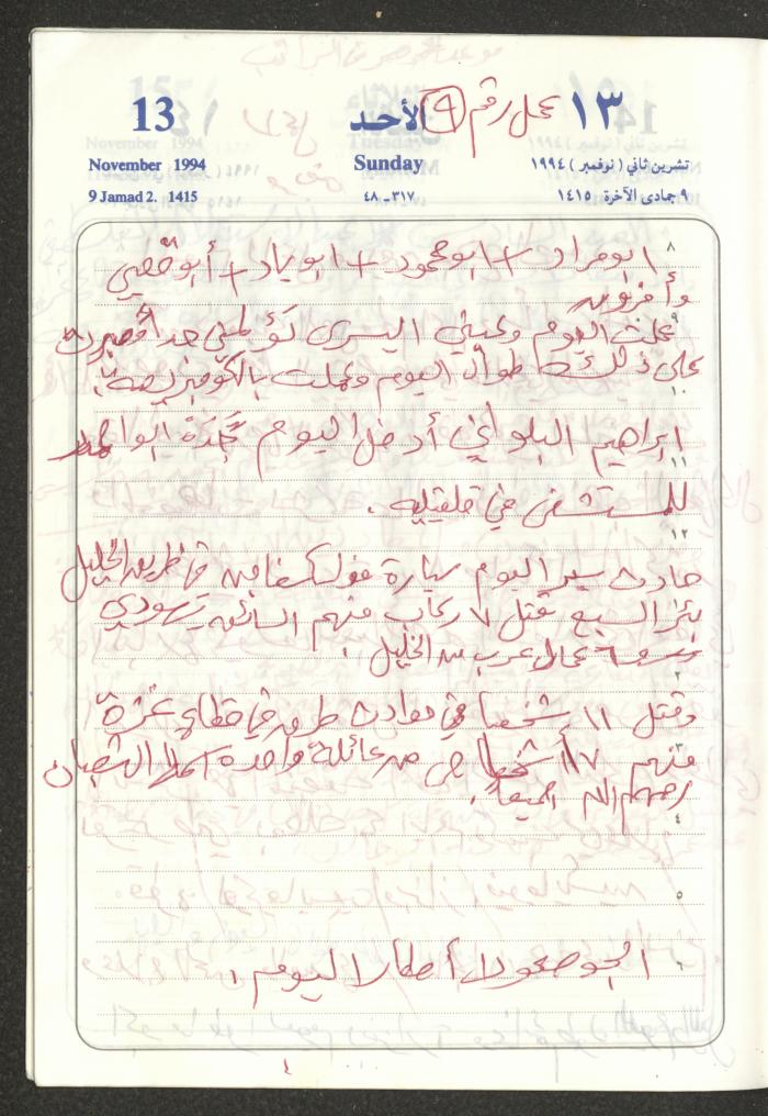 يوميات محمود خريشة، ذنابة- طولكرم، 1994
