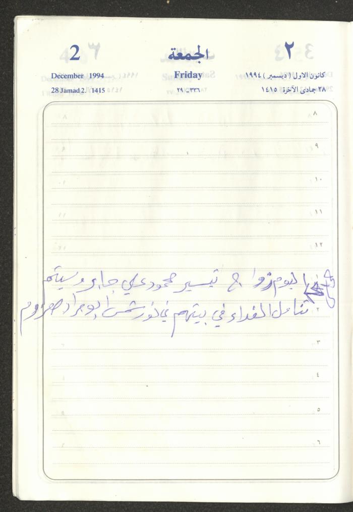يوميات محمود خريشة، ذنابة- طولكرم، 1994