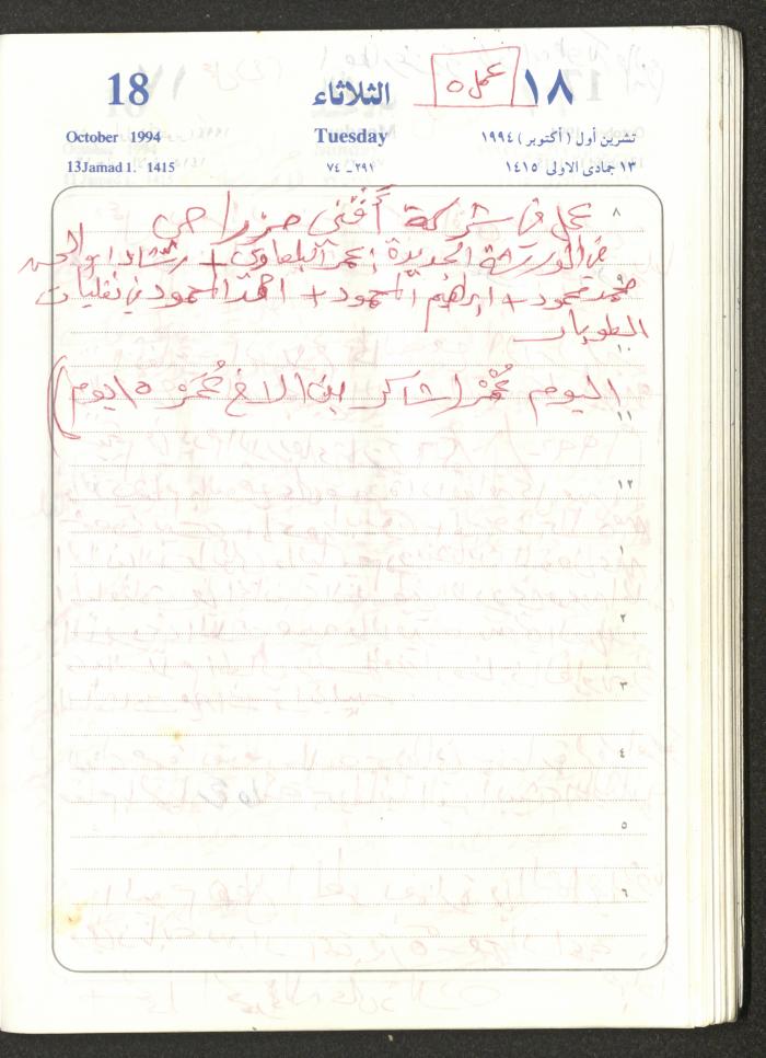 يوميات محمود خريشة، ذنابة- طولكرم، 1994