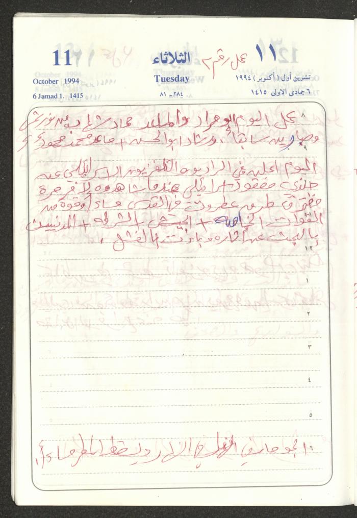 يوميات محمود خريشة، ذنابة- طولكرم، 1994