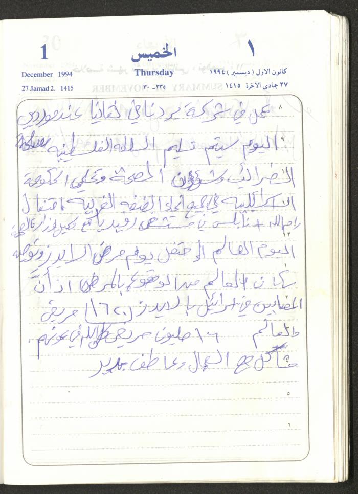 يوميات محمود خريشة، ذنابة- طولكرم، 1994