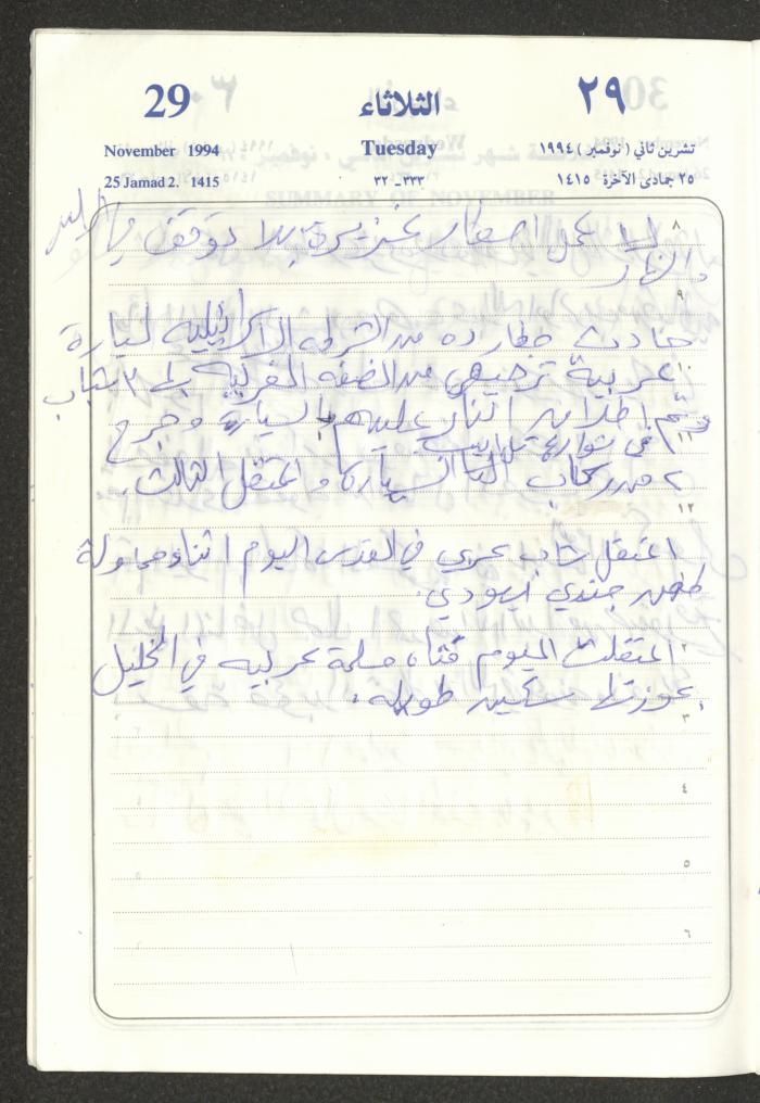 يوميات محمود خريشة، ذنابة- طولكرم، 1994
