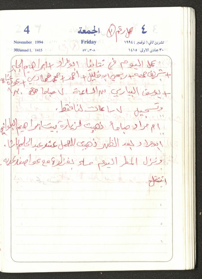 يوميات محمود خريشة، ذنابة- طولكرم، 1994