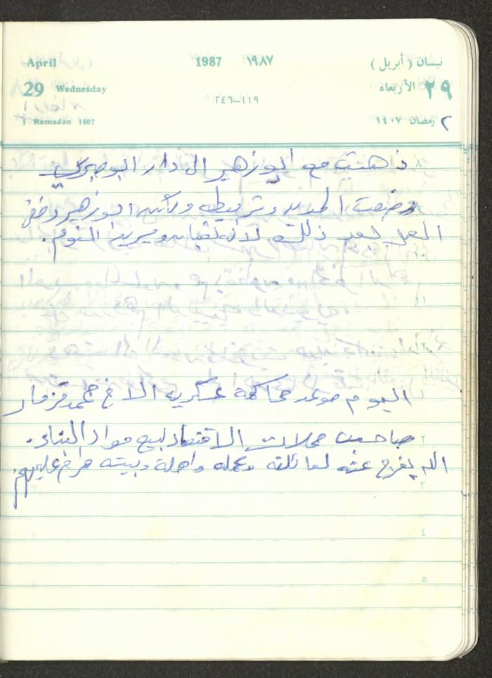 Mahmoud Khreisheh Diaries, Thinnaba- Tulkarm, 1987