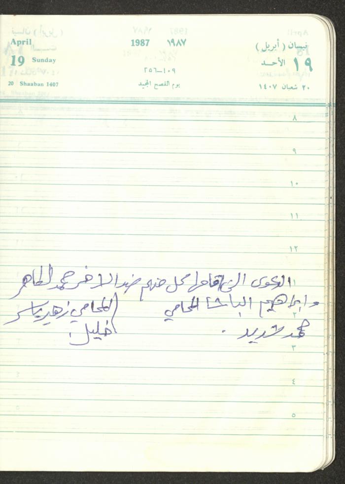 Mahmoud Khreisheh Diaries, Thinnaba- Tulkarm, 1987