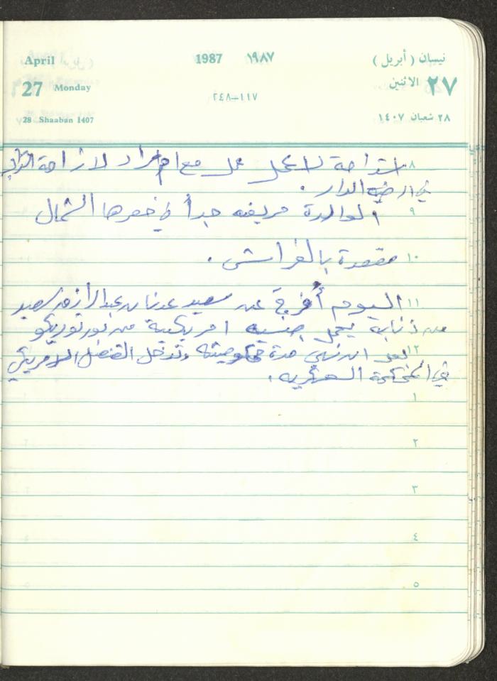 Mahmoud Khreisheh Diaries, Thinnaba- Tulkarm, 1987