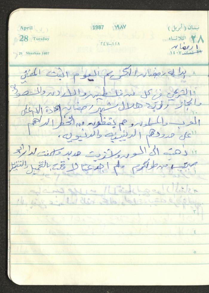 Mahmoud Khreisheh Diaries, Thinnaba- Tulkarm, 1987
