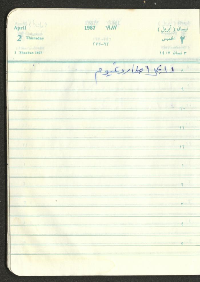 Mahmoud Khreisheh Diaries, Thinnaba- Tulkarm, 1987