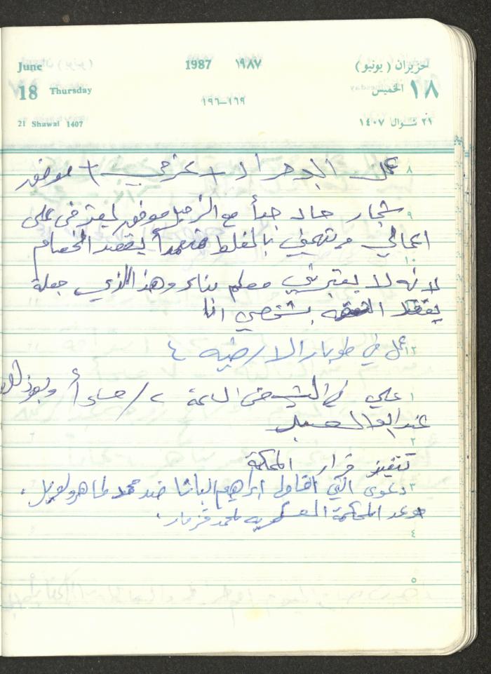 Mahmoud Khreisheh Diaries, Thinnaba- Tulkarm, 1987