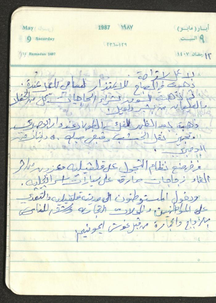 Mahmoud Khreisheh Diaries, Thinnaba- Tulkarm, 1987