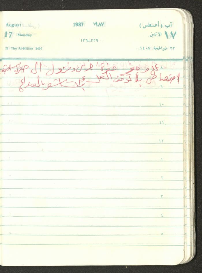 Mahmoud Khreisheh Diaries, Thinnaba- Tulkarm, 1987