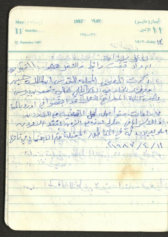 Mahmoud Khreisheh Diaries, Thinnaba- Tulkarm, 1987