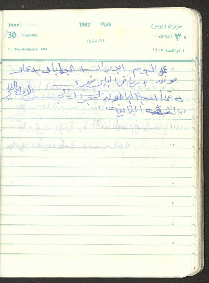 Mahmoud Khreisheh Diaries, Thinnaba- Tulkarm, 1987