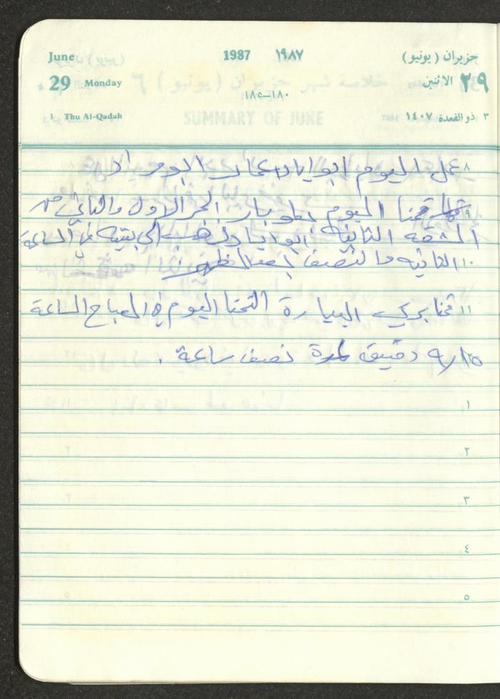 Mahmoud Khreisheh Diaries, Thinnaba- Tulkarm, 1987