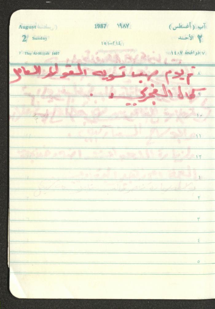 Mahmoud Khreisheh Diaries, Thinnaba- Tulkarm, 1987