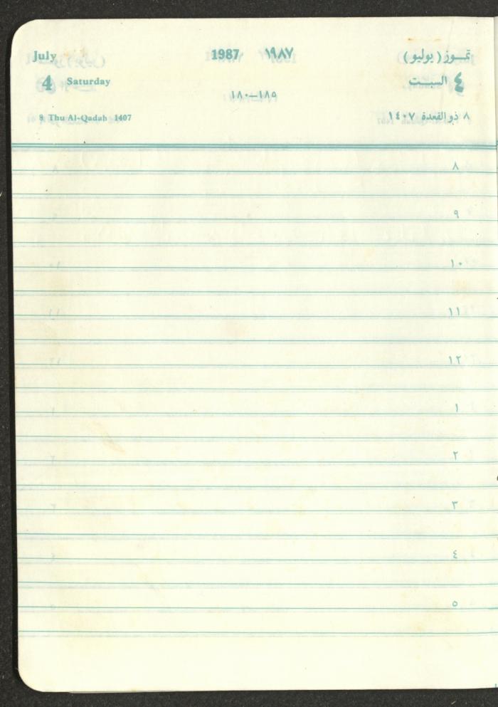 Mahmoud Khreisheh Diaries, Thinnaba- Tulkarm, 1987