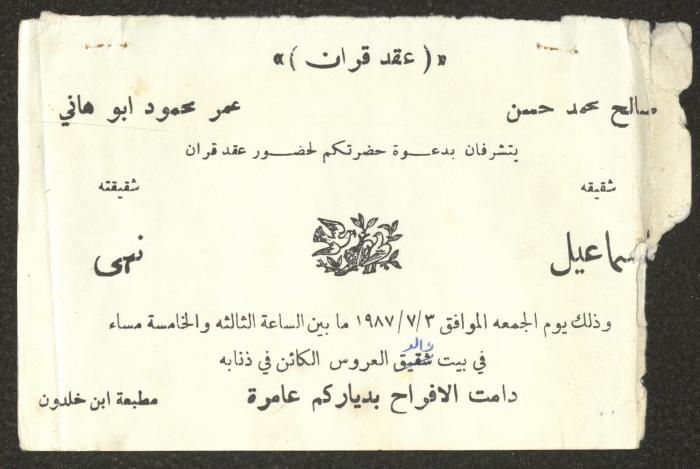 Mahmoud Khreisheh Diaries, Thinnaba- Tulkarm, 1987
