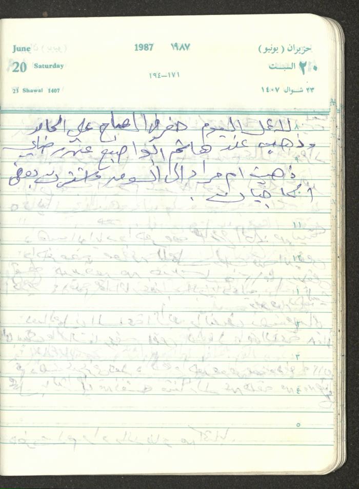 Mahmoud Khreisheh Diaries, Thinnaba- Tulkarm, 1987