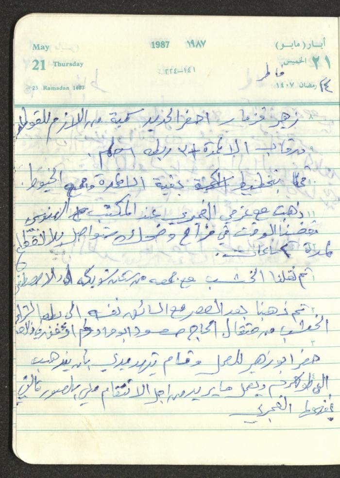 Mahmoud Khreisheh Diaries, Thinnaba- Tulkarm, 1987