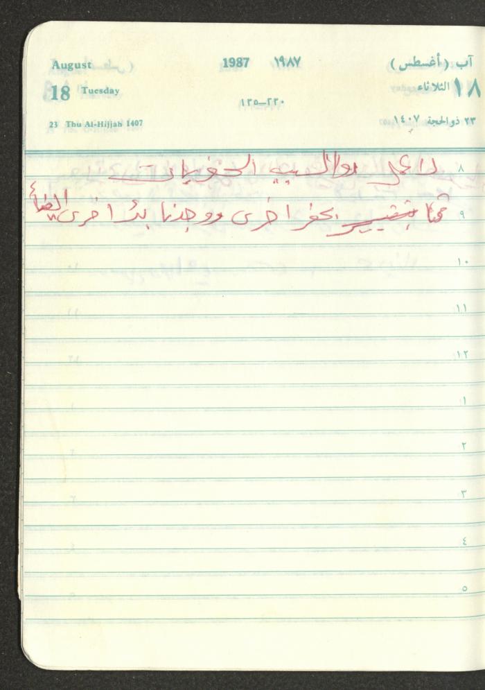 Mahmoud Khreisheh Diaries, Thinnaba- Tulkarm, 1987