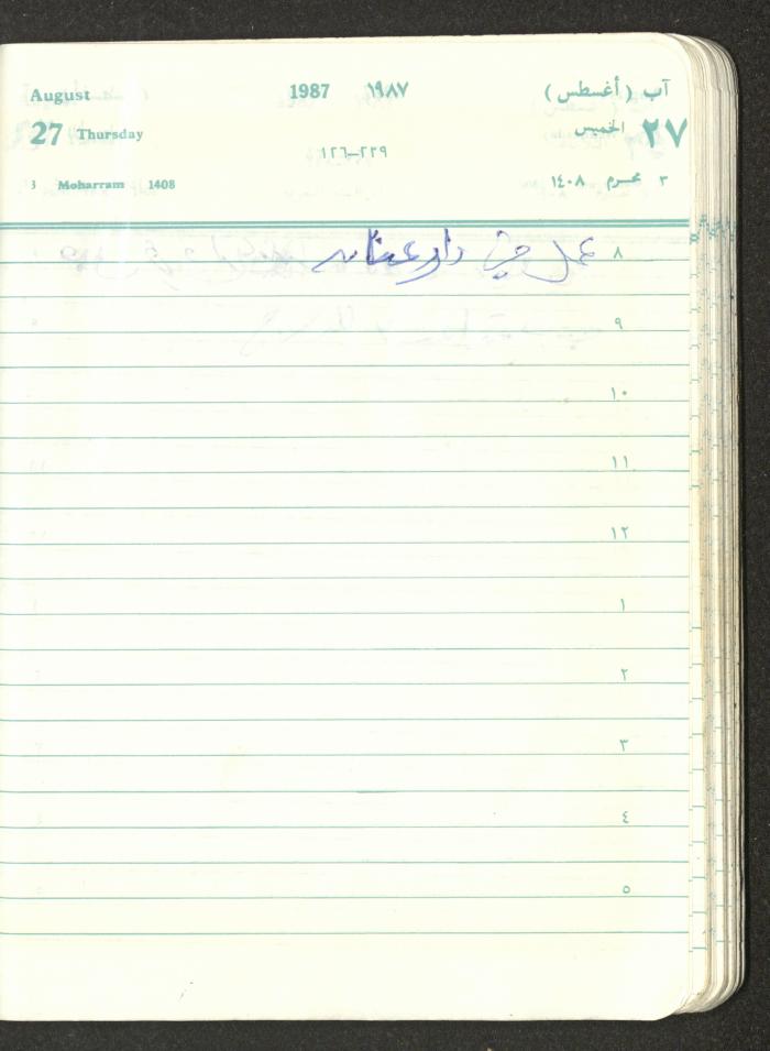 Mahmoud Khreisheh Diaries, Thinnaba- Tulkarm, 1987