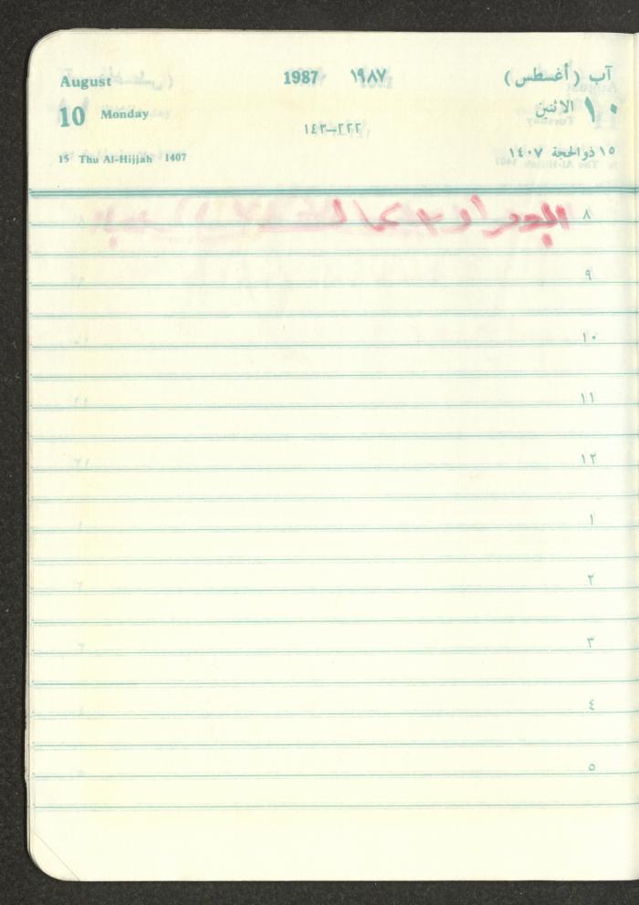 Mahmoud Khreisheh Diaries, Thinnaba- Tulkarm, 1987