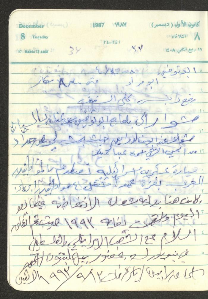 Mahmoud Khreisheh Diaries, Thinnaba- Tulkarm, 1987