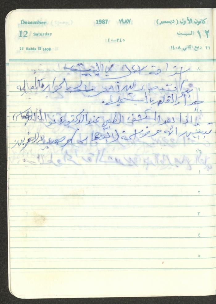Mahmoud Khreisheh Diaries, Thinnaba- Tulkarm, 1987