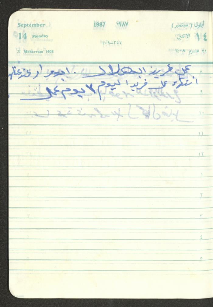 Mahmoud Khreisheh Diaries, Thinnaba- Tulkarm, 1987