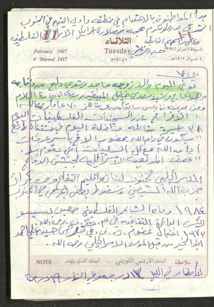 يوميات محمود خريشة، ذنابة- طولكرم، 1997