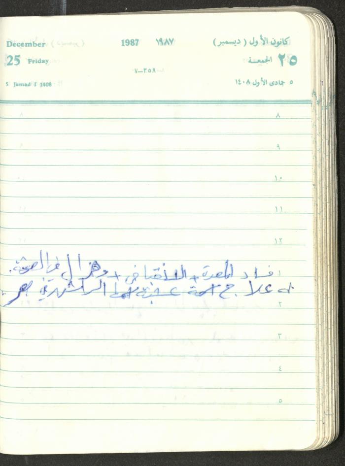 Mahmoud Khreisheh Diaries, Thinnaba- Tulkarm, 1987