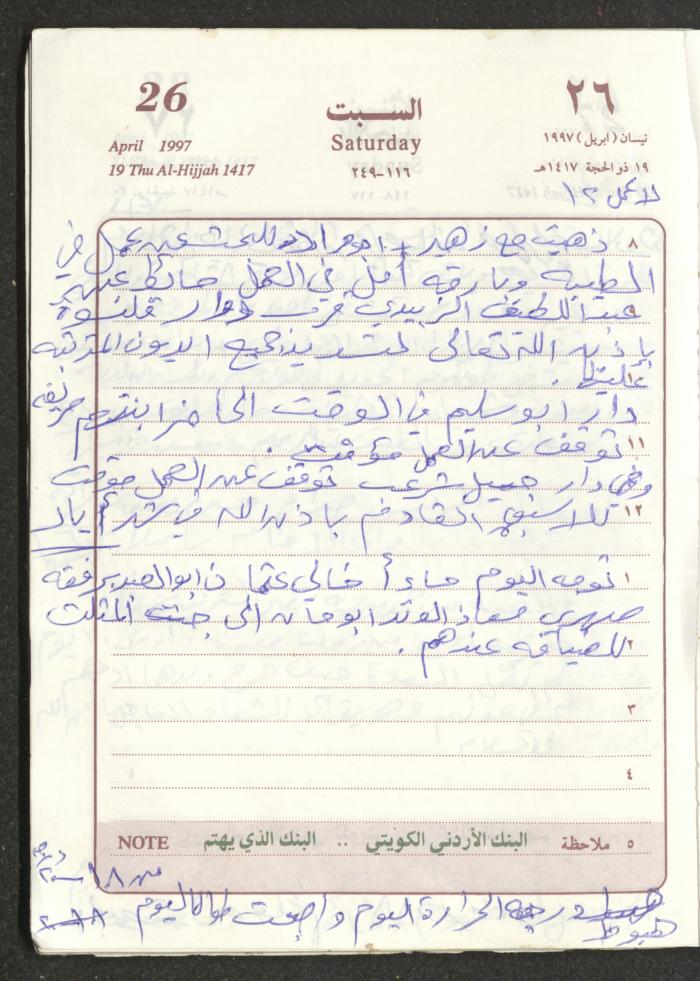يوميات محمود خريشة، ذنابة- طولكرم، 1997