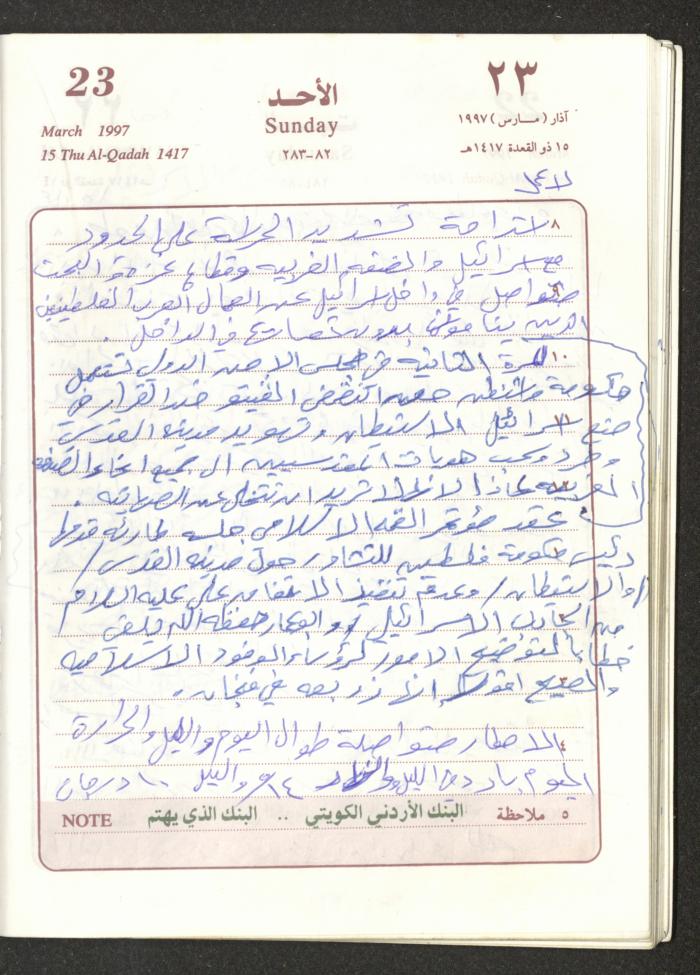 يوميات محمود خريشة، ذنابة- طولكرم، 1997