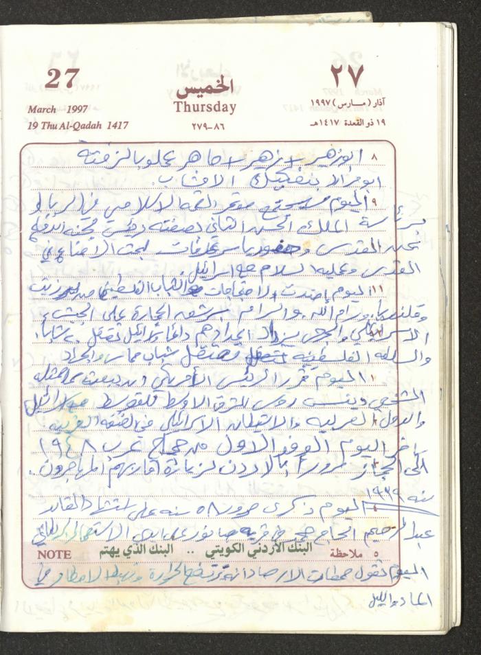يوميات محمود خريشة، ذنابة- طولكرم، 1997