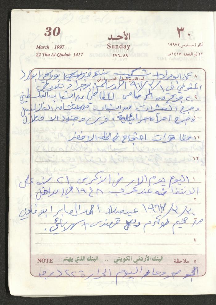 يوميات محمود خريشة، ذنابة- طولكرم، 1997