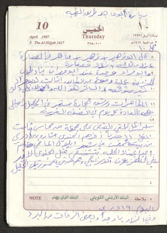 يوميات محمود خريشة، ذنابة- طولكرم، 1997