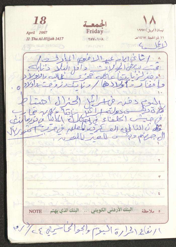 يوميات محمود خريشة، ذنابة- طولكرم، 1997