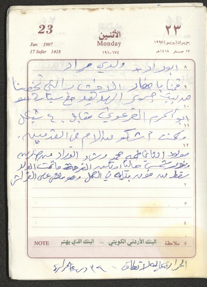 يوميات محمود خريشة، ذنابة- طولكرم، 1997