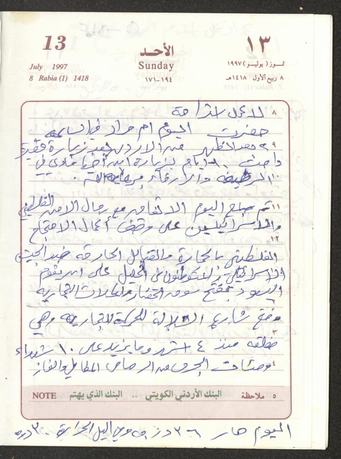 يوميات محمود خريشة، ذنابة- طولكرم، 1997