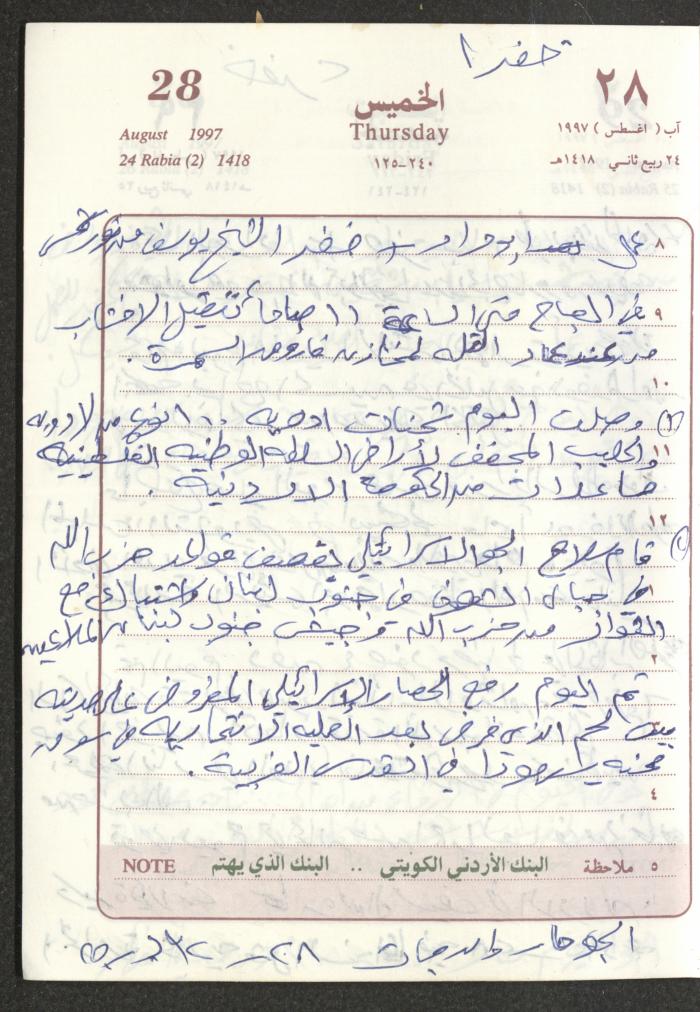 يوميات محمود خريشة، ذنابة- طولكرم، 1997