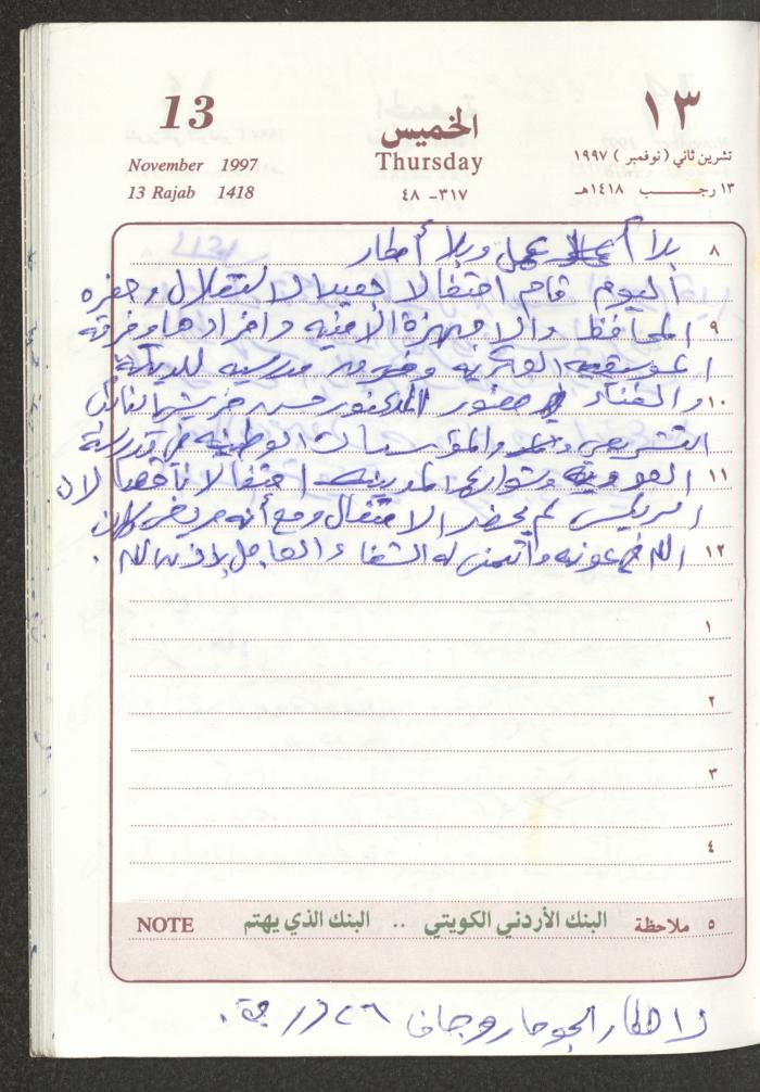 يوميات محمود خريشة، ذنابة- طولكرم، 1997