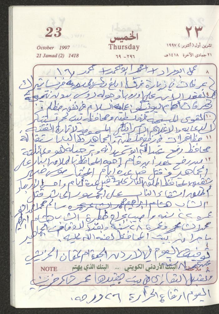 يوميات محمود خريشة، ذنابة- طولكرم، 1997